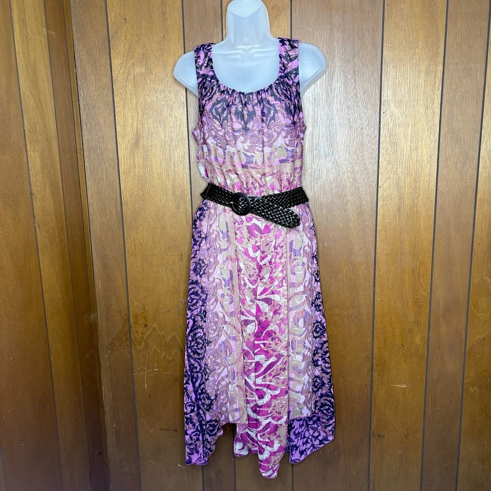 Chris McLaughlin Dress Womens 8 Pink Purple Abstract‎ Boho Fairy Handkerchief